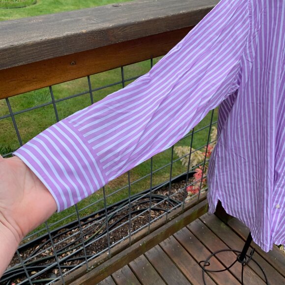 NWT UNIQLO Women's size XL Lavendar/White Striped Long Sleeve Button Down Shirt - Picture 5 of 12